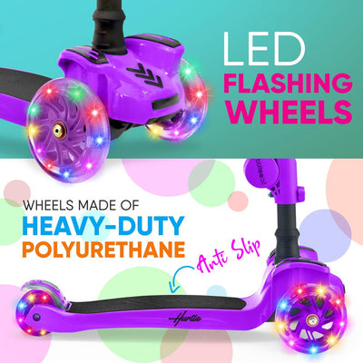 Hurtle ScootKid 3 Wheel Child Ride On Toy Scooter w/LED Wheels, Purple (2 Pack) - VMInnovations