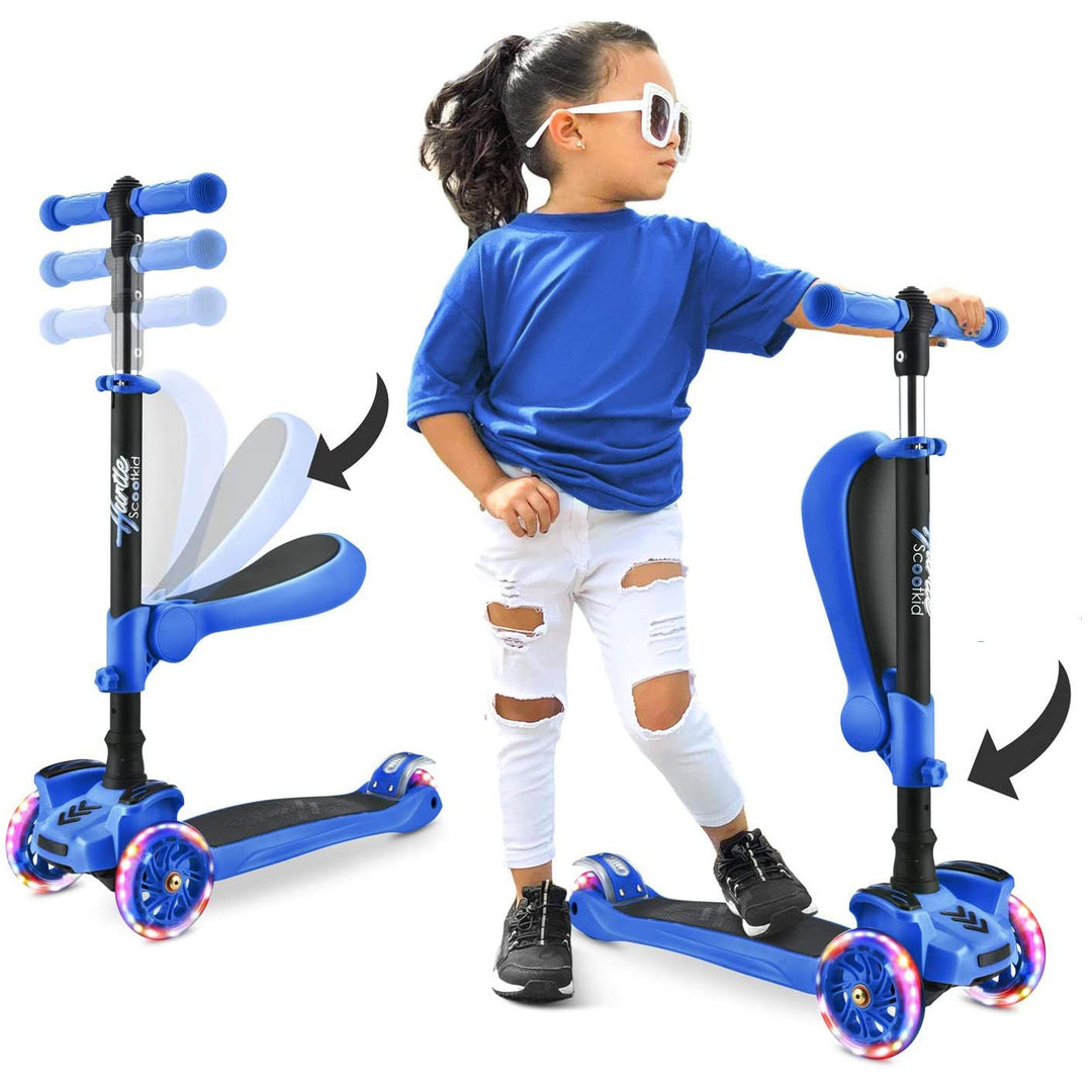 Hurtle ScootKid 3 Wheel Toddler Child Ride On Toy Scooter w/ LED Wheels, Blue - VMInnovations