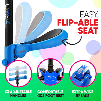 Hurtle ScootKid 3 Wheel Child Ride On Toy Scooter w/ LED Wheels, Blue (Open Box) - VMInnovations