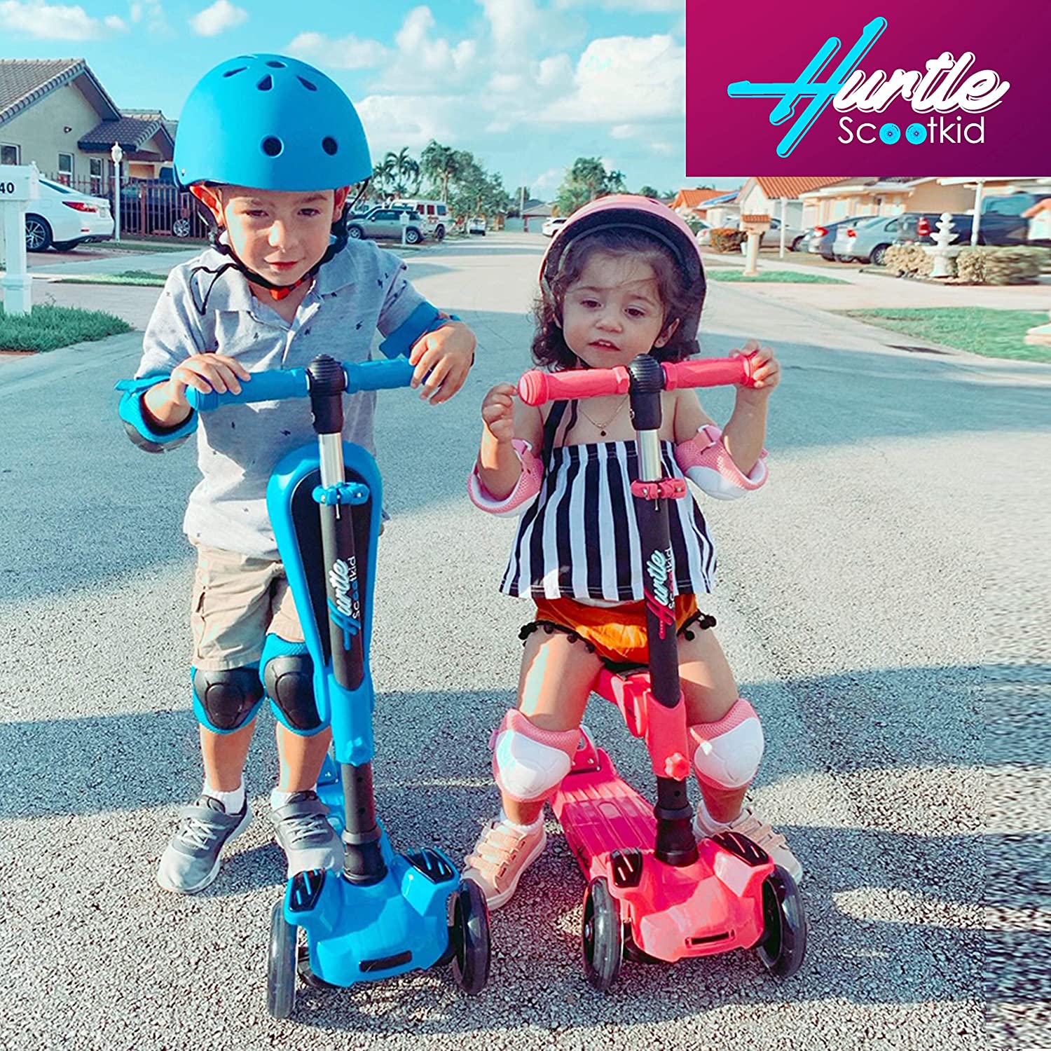 Hurtle ScootKid 3 Wheel Toddler Child Ride On Toy Scooter w/ LED Wheels, Blue - VMInnovations