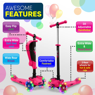 Hurtle ScootKid 3 Wheel Child Ride On Toy Scooter w/ LED Wheels, Pink (Used) - VMInnovations