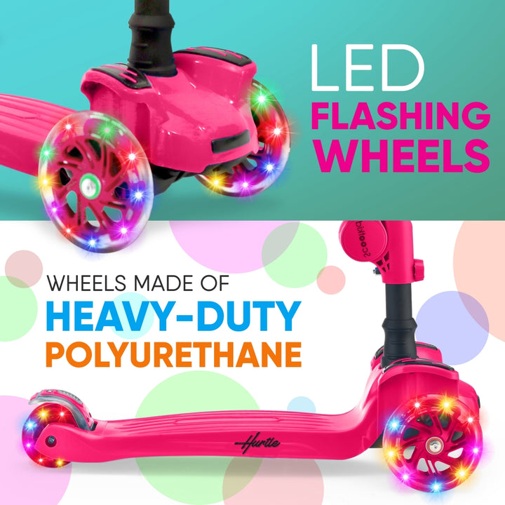 Hurtle ScootKid 3 Wheel Child Ride On Toy Scooter w/ LED Wheels, Pink (Open Box) - VMInnovations