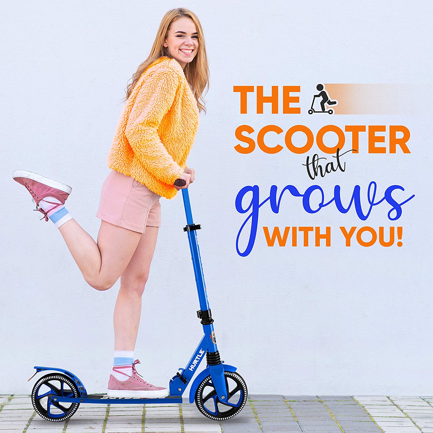 Hurtle Renegade Lightweight Foldable Teen and Adult Commuter Kick Scooter, Blue - VMInnovations