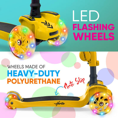 Hurtle ScootKid 3 Wheel Child Ride On Toy Scooter w/ LED Wheels, Yellow (2 Pack)