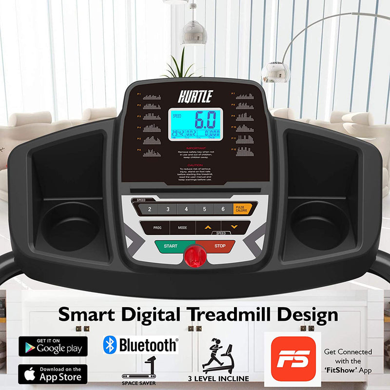Hurtle Smart Folding Digital Fitness Treadmill with Bluetooth App Sync, Black