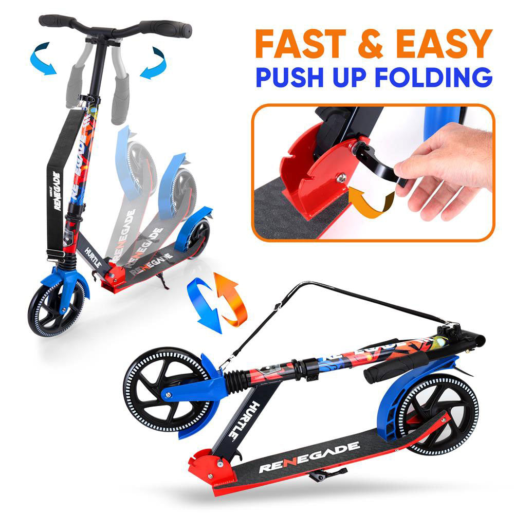 Hurtle Renegade Foldable Teens and Adult Kick Scooter, Graffiti (Open Box)