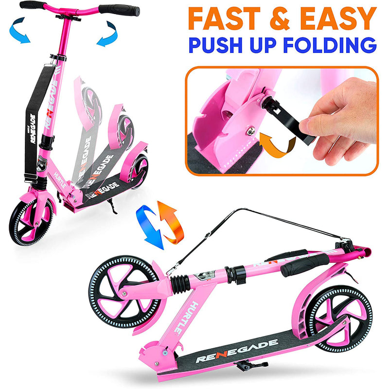 Hurtle Renegade Lightweight Teen and Adult Commuter Kick Scooter, Pink(Open Box)