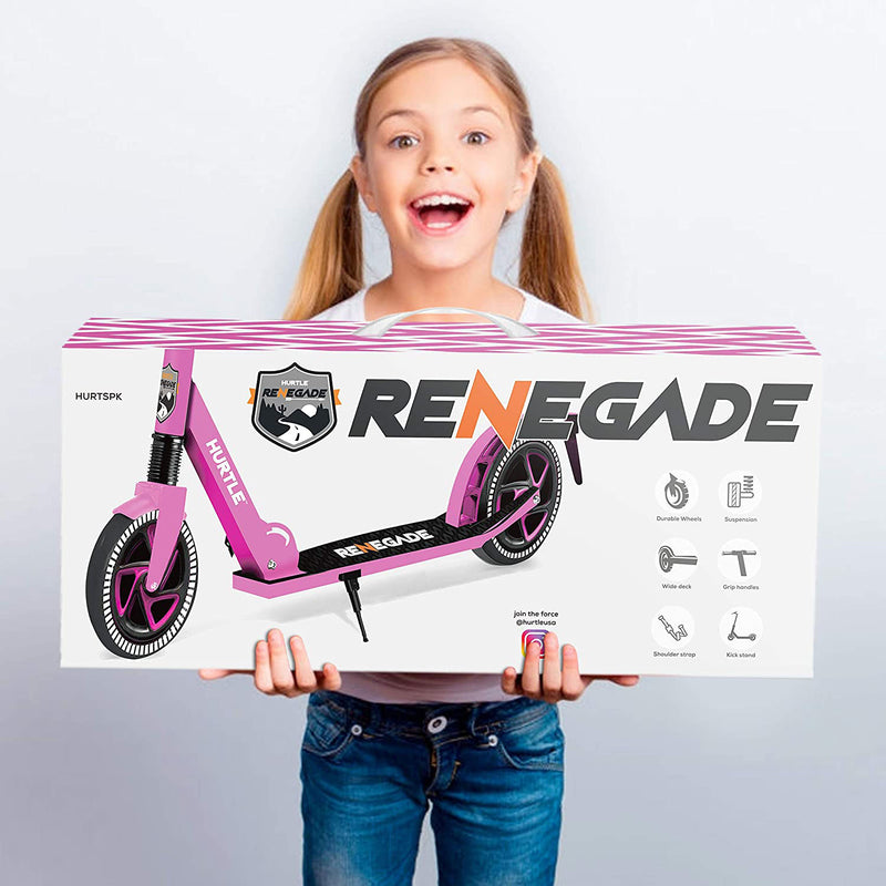 Hurtle Renegade Lightweight Teen and Adult Commuter Kick Scooter, Pink(Open Box)