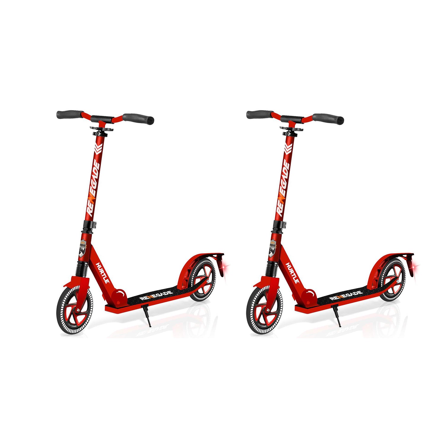 Hurtle Renegade Lightweight Foldable Teen and Adult Kick Scooter, Red (2 Pack)