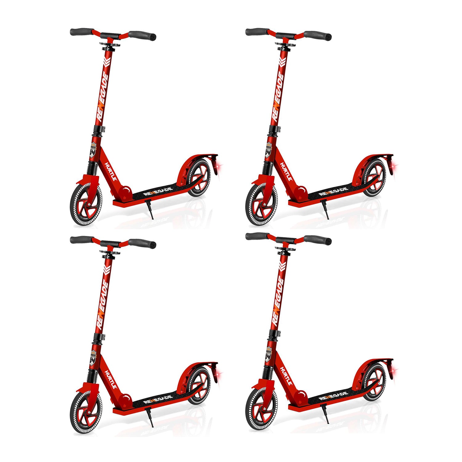 Hurtle Renegade Lightweight Foldable Teen and Adult Kick Scooter, Red (4 Pack) - VMInnovations