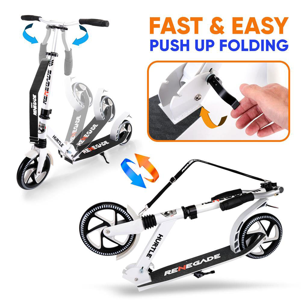Hurtle Renegade Foldable Teen and Adult Commuter Kick Scooter, White (Open Box) - VMInnovations