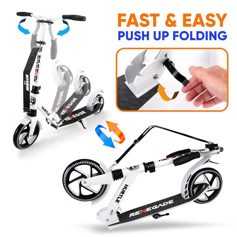 Hurtle Renegade Light Foldable Teen/Adult Commuter Kick Scooter, White (2 Pack)
