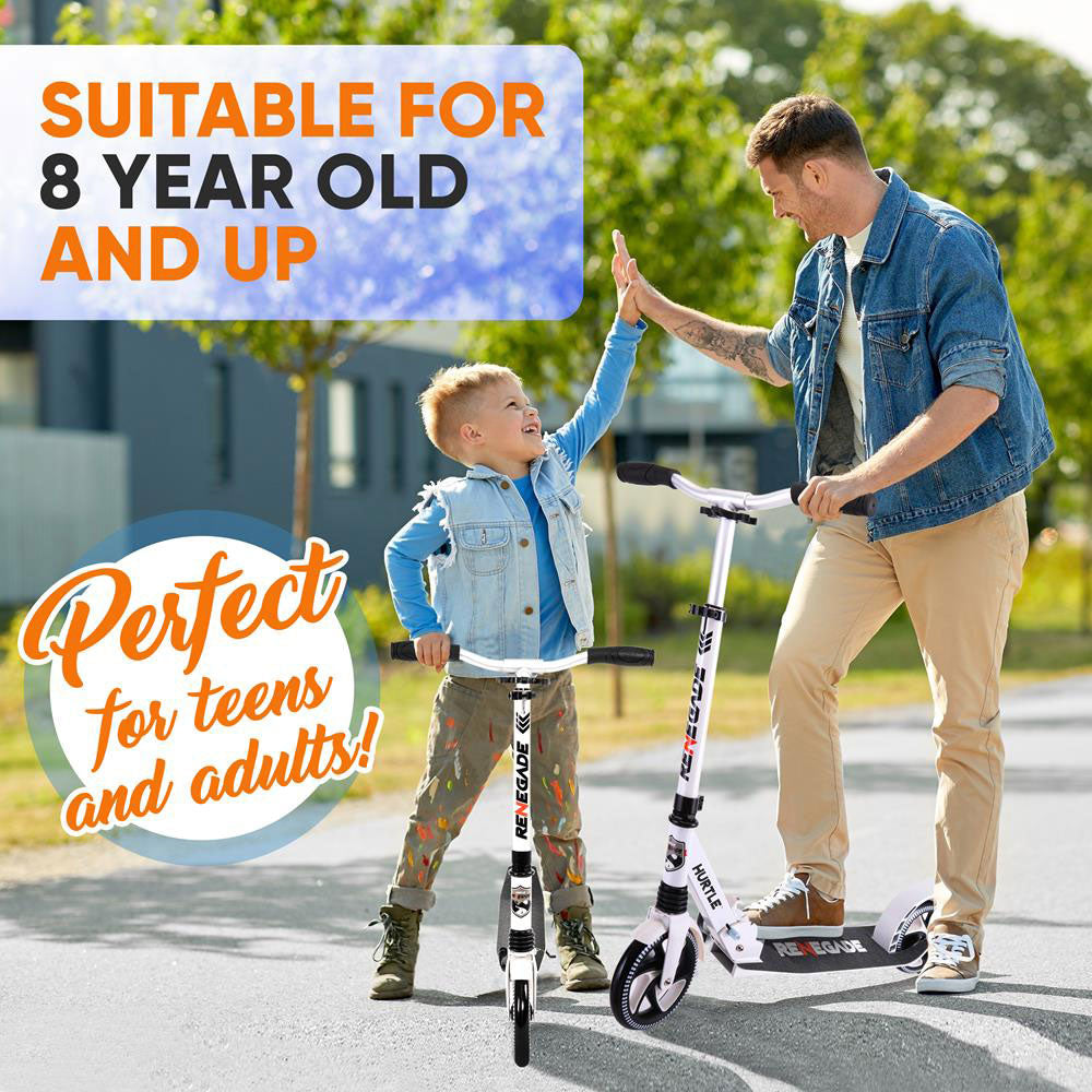 Hurtle Renegade Foldable Teen and Adult Commuter Kick Scooter, White (Open Box) - VMInnovations