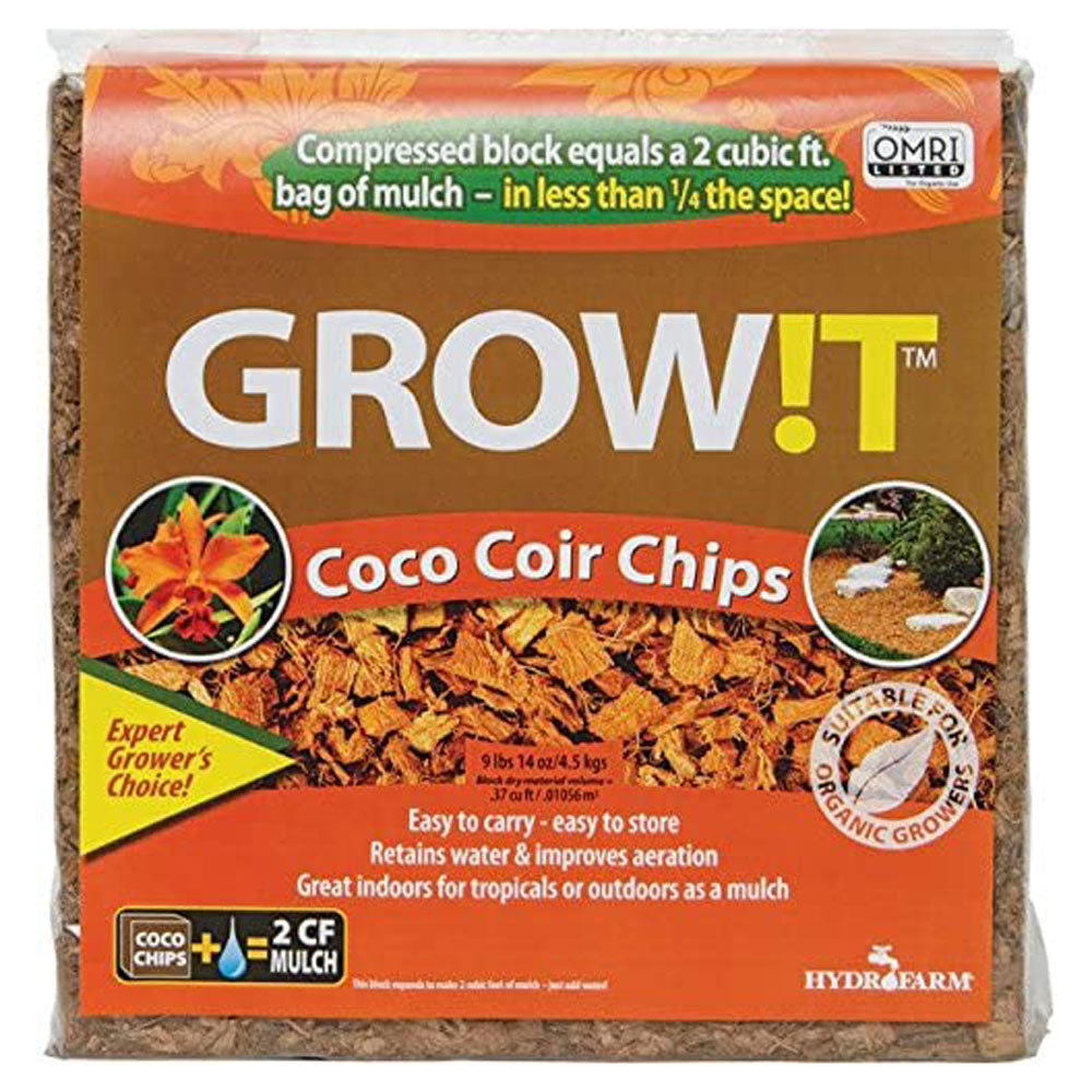 Hydrofarm GROW!T Organic Coco Coir Tropical Mulch Chips, 2 Cu Ft (Open Box) - VMInnovations