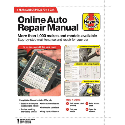 Haynes Manual EAC1111 Car Maintenance Online Auto Repair Manual Access Card