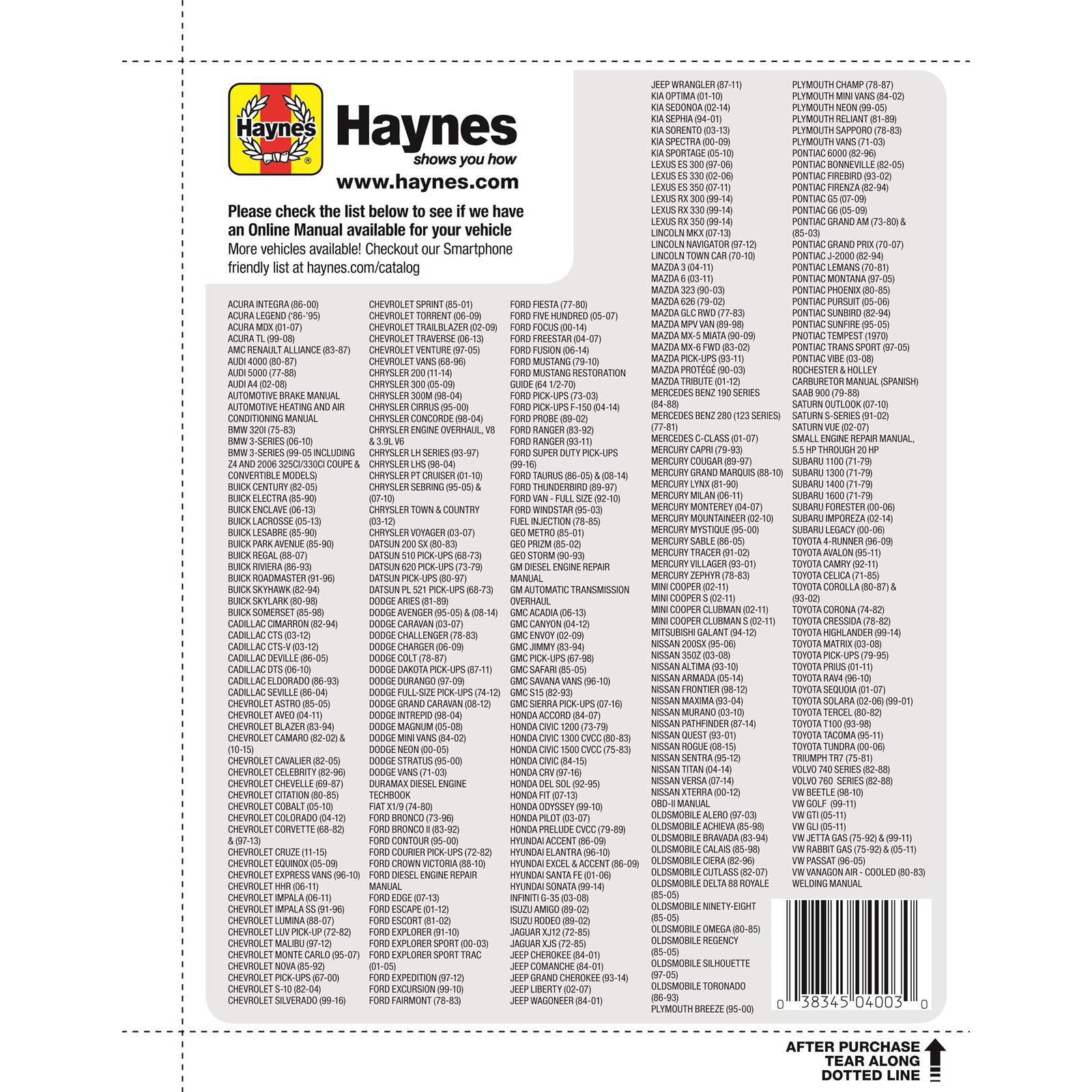 Haynes Manual EAC1111 Car Maintenance Online Auto Repair Manual Access Card - VMInnovations