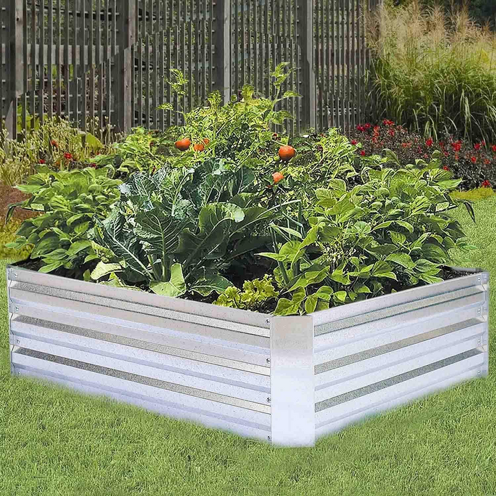 FOYUEE Galvanized Outdoor Steel Metal Raised Garden Beds for Vegetables, Gray