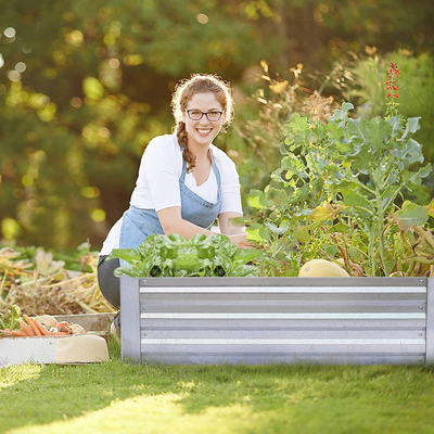 FOYUEE Galvanized Outdoor Steel Metal Raised Garden Beds for Vegetables, Gray - VMInnovations