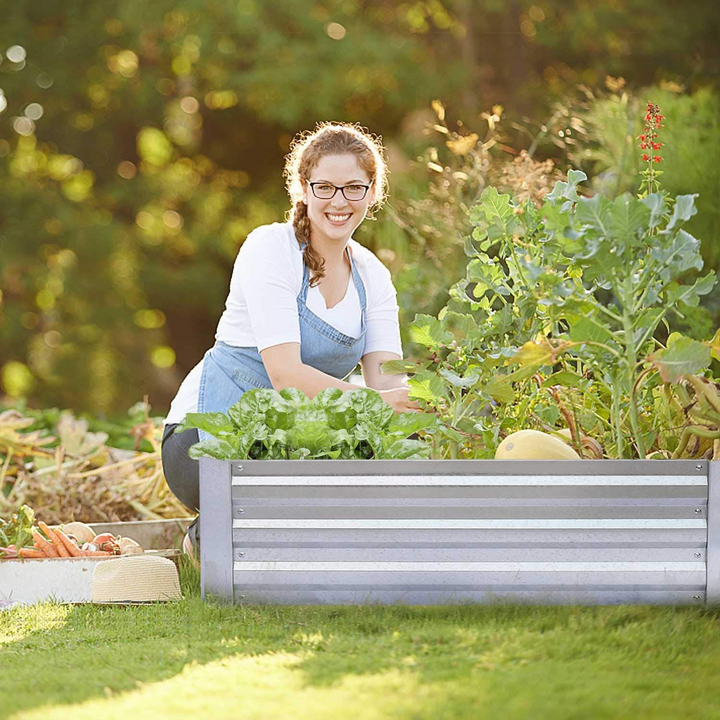 FOYUEE Galvanized Outdoor Steel Metal Raised Garden Beds for Vegetables, Gray