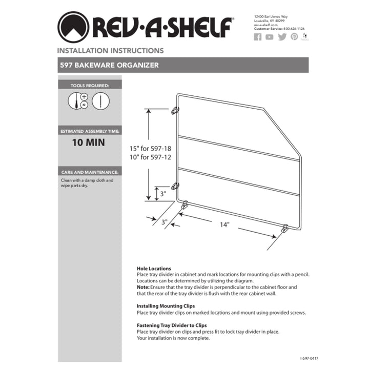 Rev-A-Shelf 597-18-52 18 Inch Bakeware Wire Kitchen Cabinet Organizer, White
