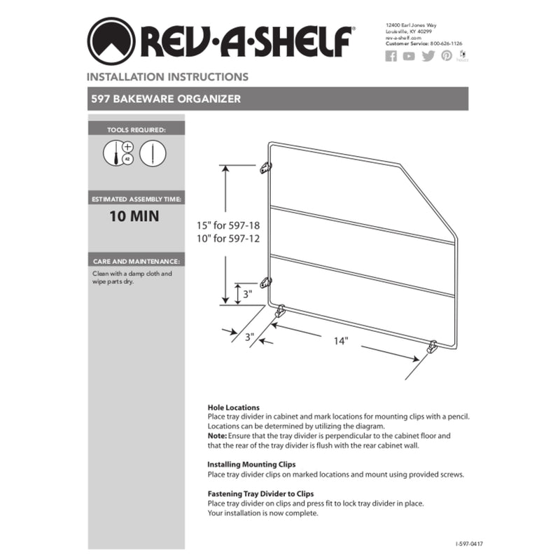 Rev-A-Shelf 597-18-52 18 Inch Bakeware Wire Kitchen Cabinet Organizer, White