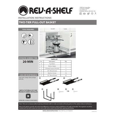 Rev-A-Shelf 18" x 22" 2-Tier Cabinet Pull Out Wire Baskets, Chrome (Refurbished)