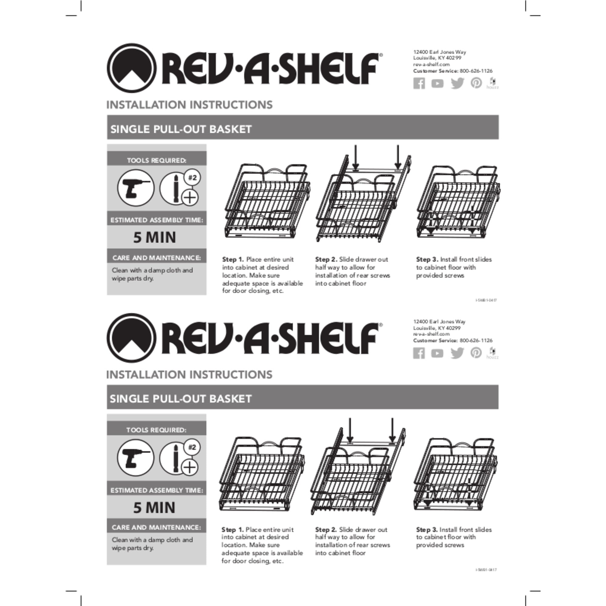 Rev-A-Shelf 5WB1-2122CR-1 21x22" Cabinet Pull Out Basket (Certified Refurbished)
