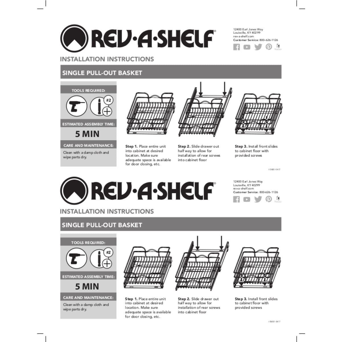 Rev-A-Shelf 5WB1-2122CR-1 21x22" Cabinet Pull Out Basket (Certified Refurbished)