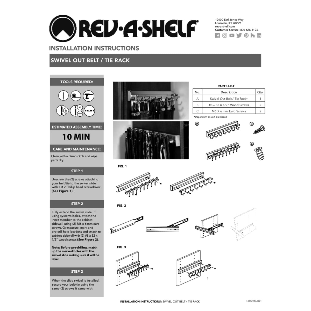 Rev-A-Shelf Sidelines CSWBRSL-14-BZ-1 14 Inch Premiere Swivel Belt Rack, Bronze