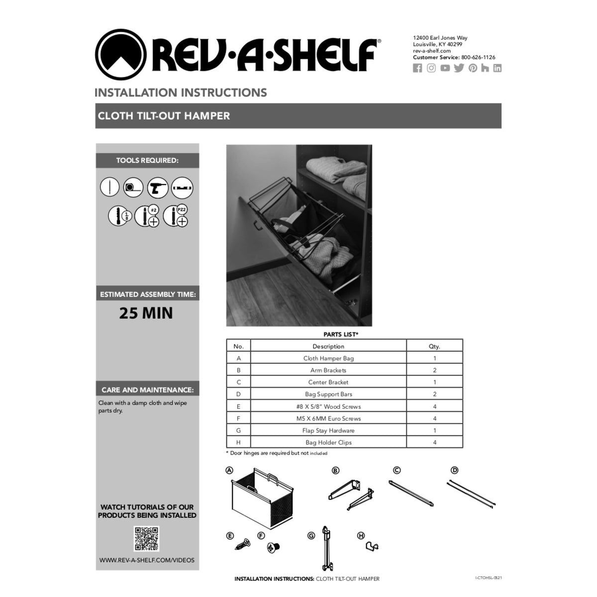 Rev-A-Shelf 24 Inch Pull Out Cloth Hamper System for Custom Closet Systems