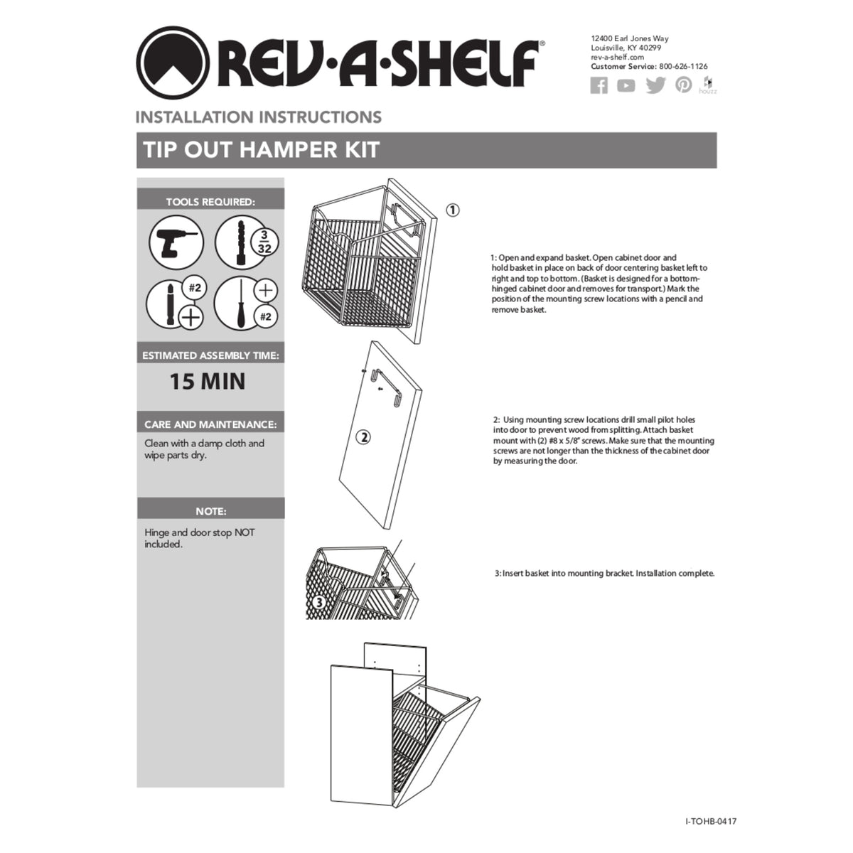 Rev-A-Shelf CTOHB-211319-CR-52 21 Inch Tilt Out Laundry Hamper Basket, Chrome