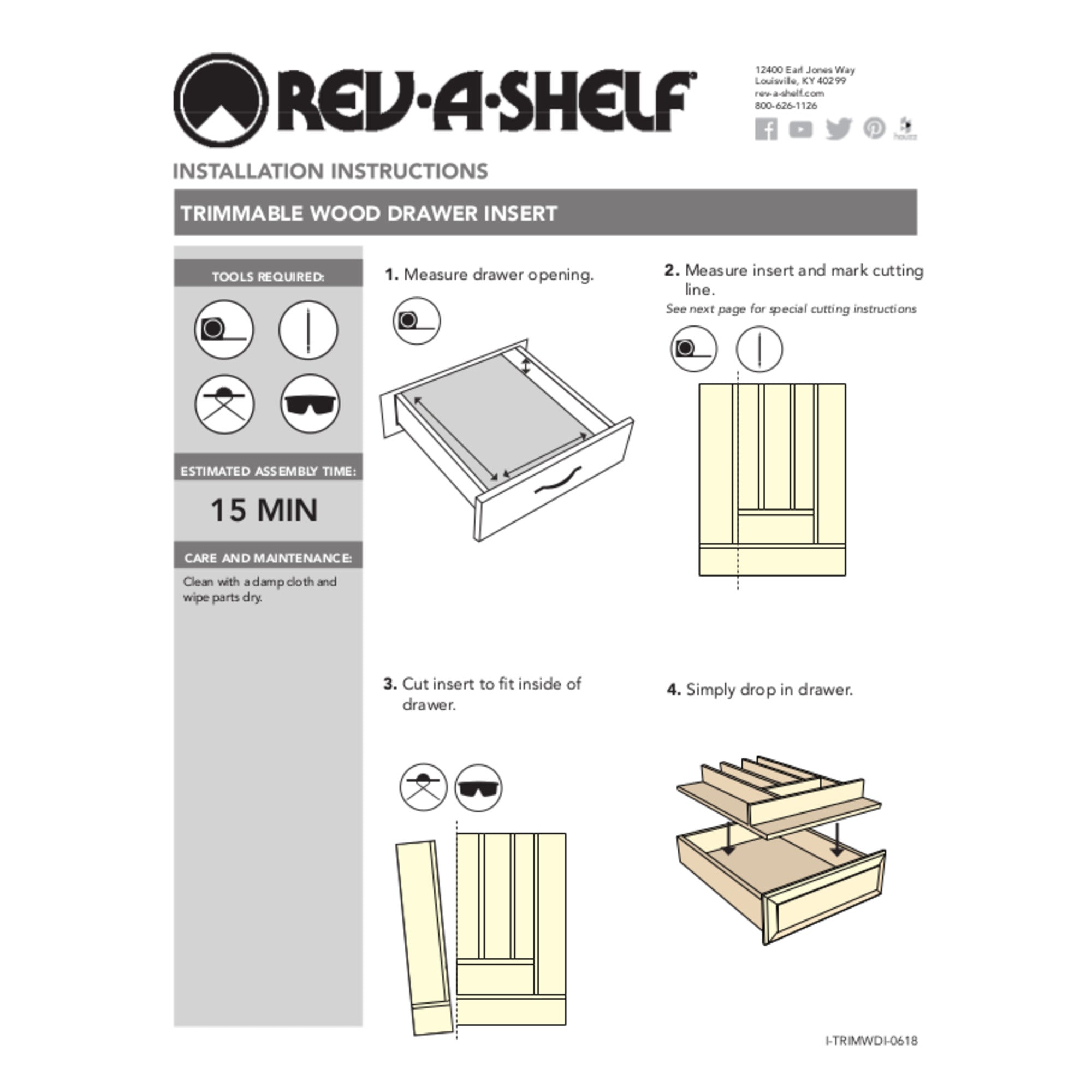 Rev-A-Shelf 4SDI-18 16 Inch Wood Spice Drawer Organizer Insert, Natural (2 Pack)
