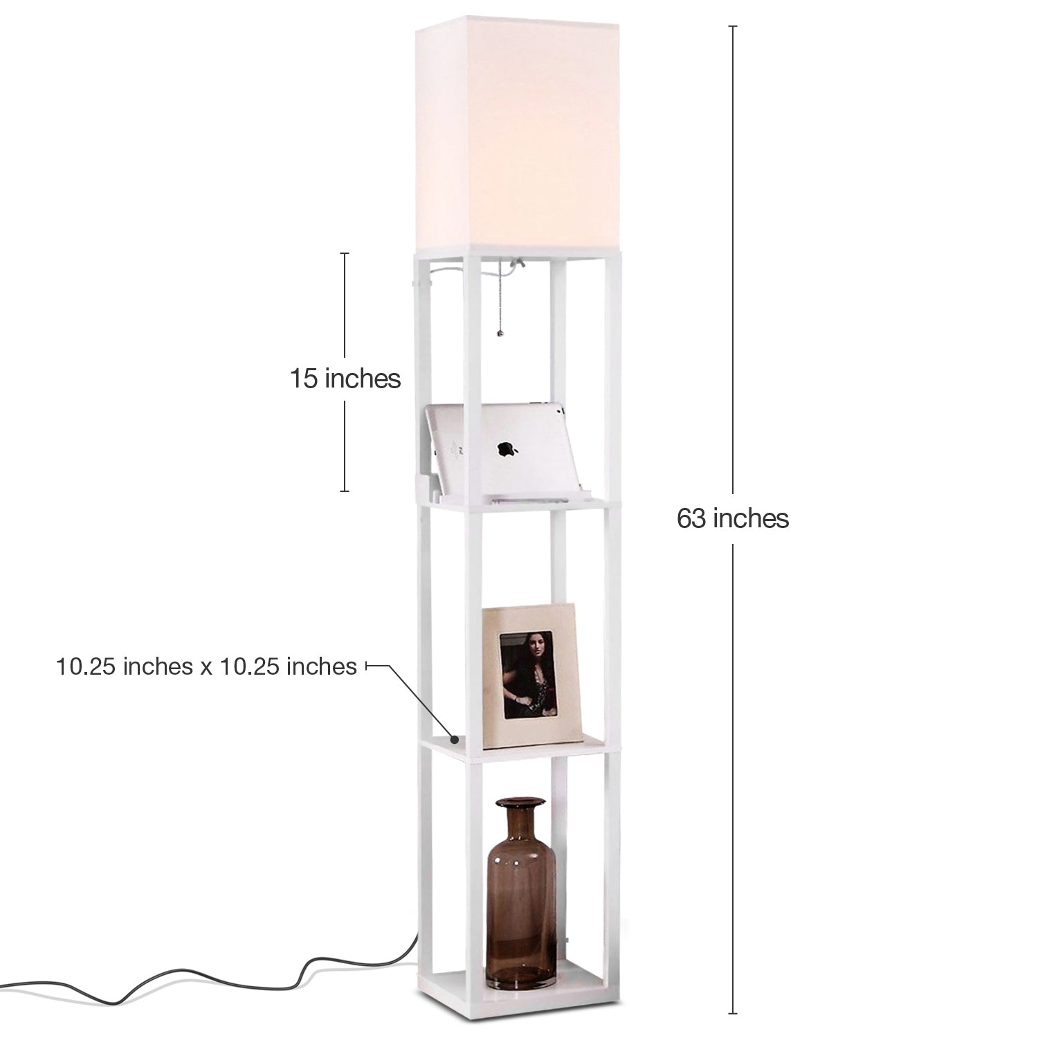 Brightech Maxwell Standing Tower Floor Lamp with Shelves and USB Port, (2 Pack)
