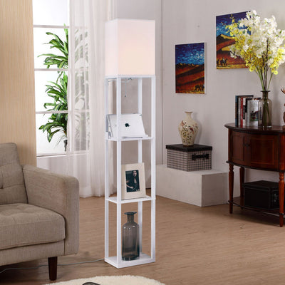 Brightech Maxwell Standing Tower Floor Lamp with Shelves and USB Port, (2 Pack)