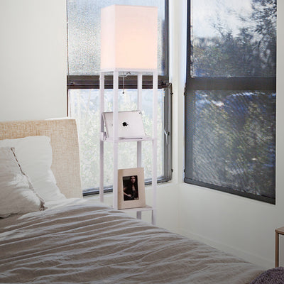 Brightech Maxwell Standing Tower Floor Lamp with Shelves and USB Port, (2 Pack)