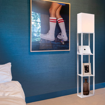 Brightech Maxwell Standing Tower Floor Lamp with Shelves and USB Port, (2 Pack)