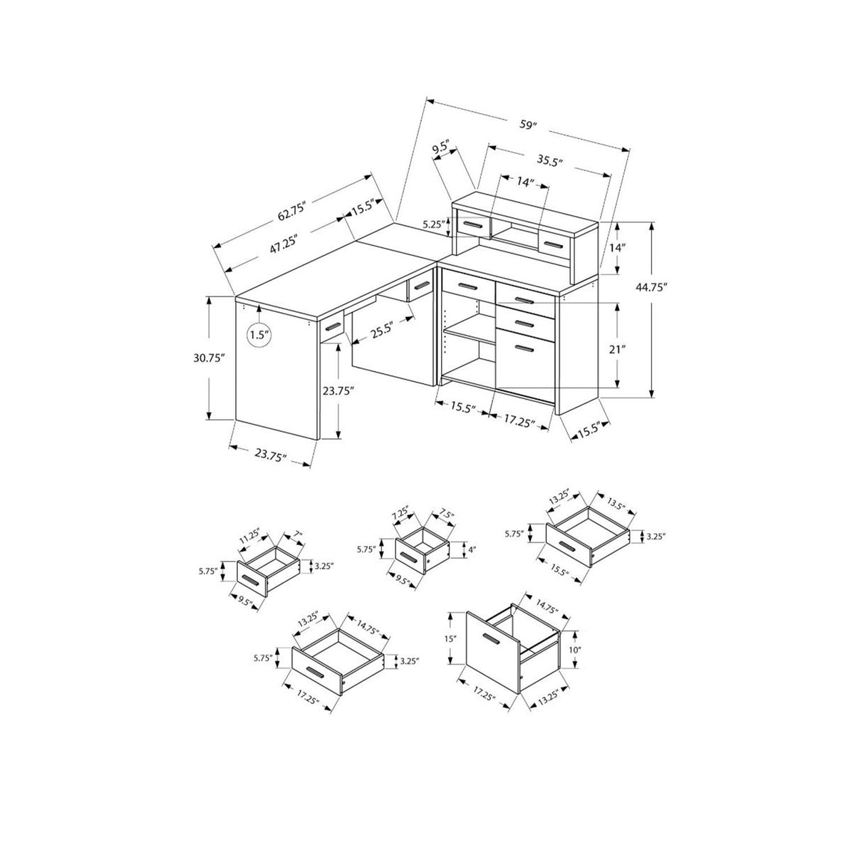 Monarch Specialties Left or Right Facing Corner Computer Desk Hutch  (Used)
