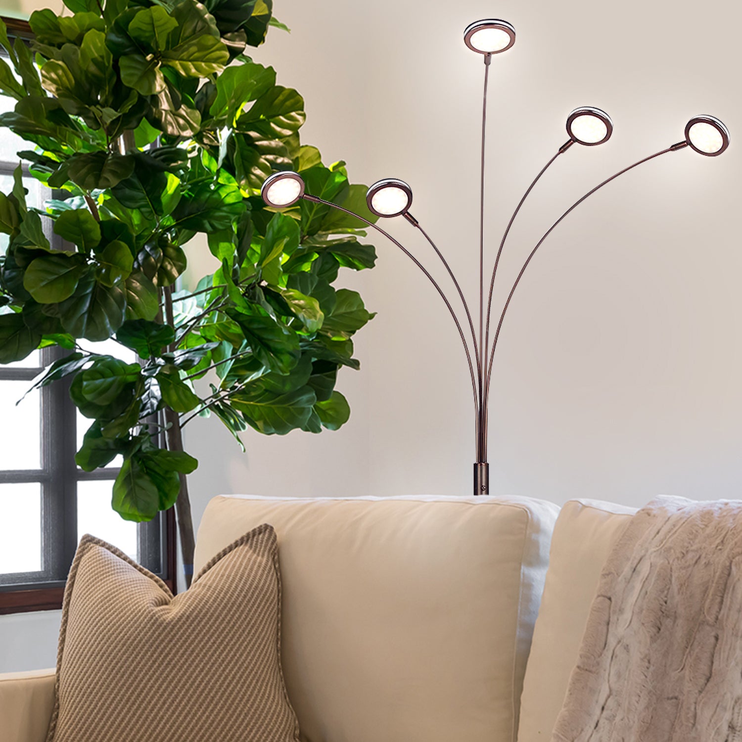 Brightech Orion 5 LED Bright Standing Touch Sensor Floor Lamp, Bronze (Open Box)