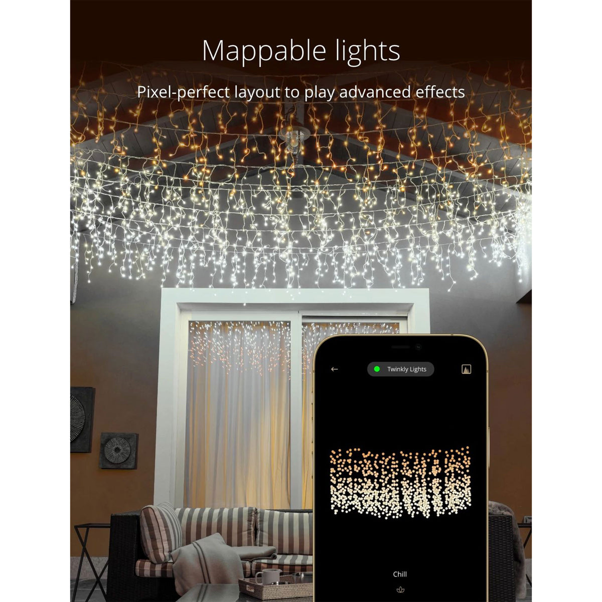 Twinkly Icicle App-Controlled Smart LED Christmas Lights 190 AWW Amber/White
