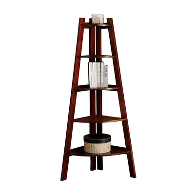 Furniture of America Lyss 5 Tier Wooden Corner Ladder Shelf, Cherry (Open Box)