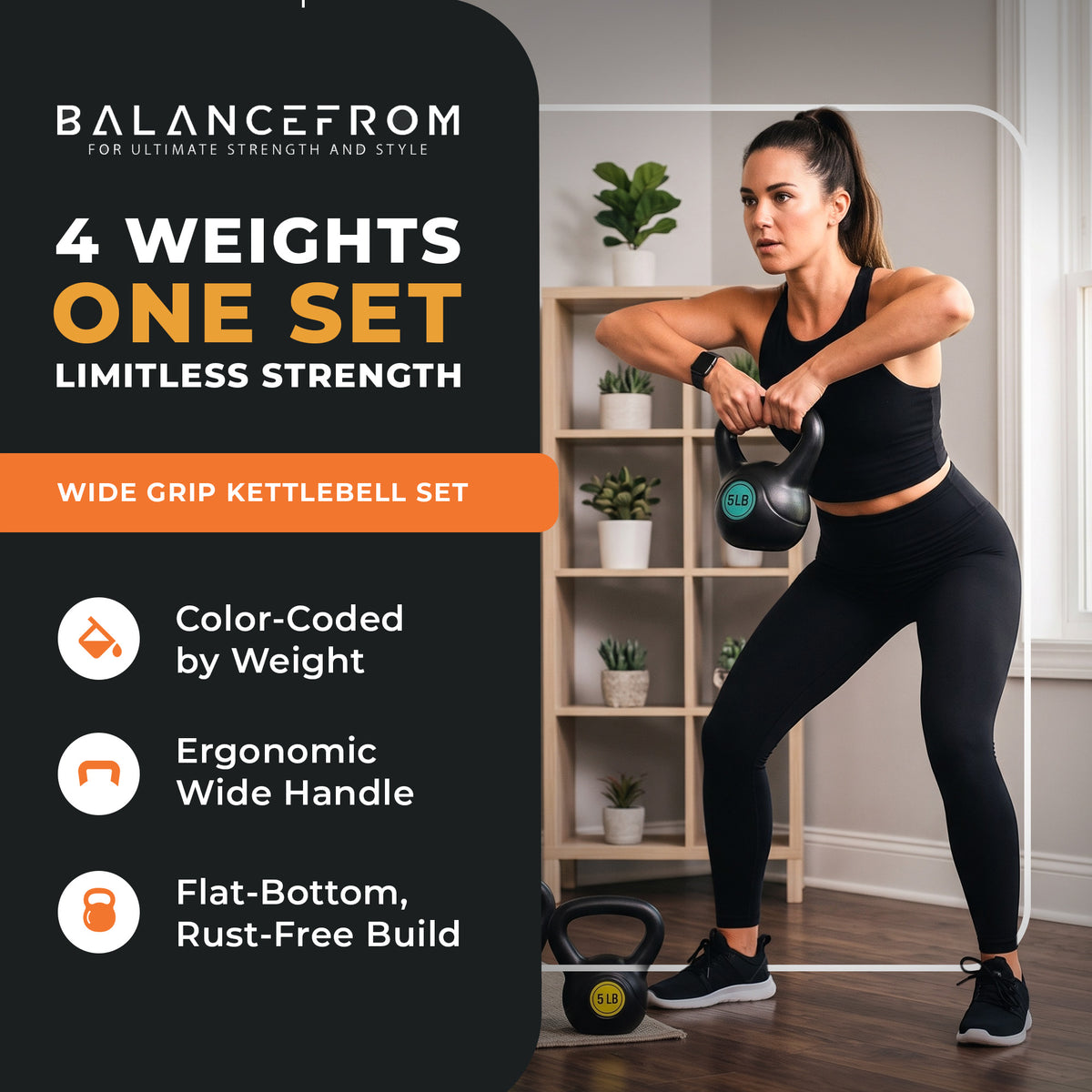 BalanceFrom Fitness Home Gym Vinyl Coated Solid Cast Iron Kettlebell Weight Set