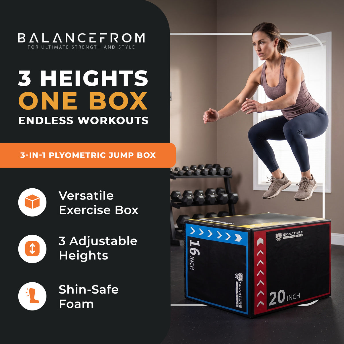 BalanceFrom 3-in-1 Foam Plyometric Jump Box, Workout Platform (Open Box)