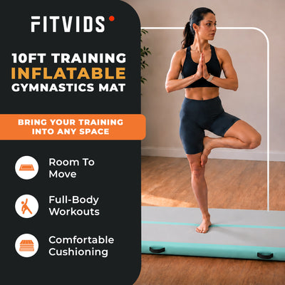 Fitvids 10 Ft Inflatable Gymnastics Training Mat with Electric Pump, Light Green