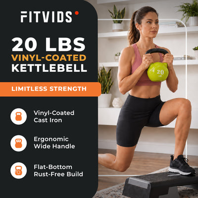 Fitvids 20lb Vinyl-Coated Kettlebell W Handle for Strength Training (Open Box)