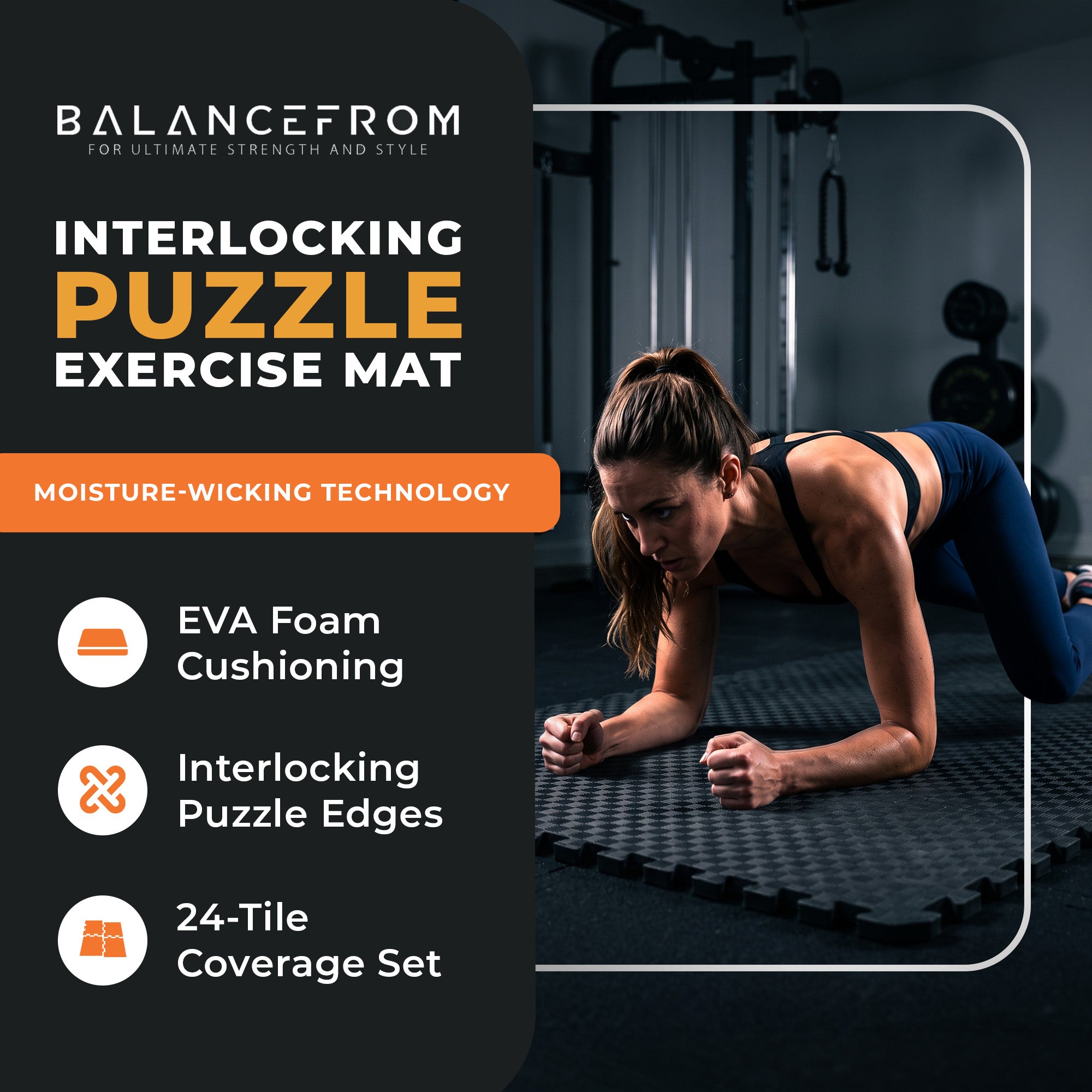 BalanceFrom Fitness 96 Sq Ft EVA Foam Exercise Mat Tiles, Black (For Parts)