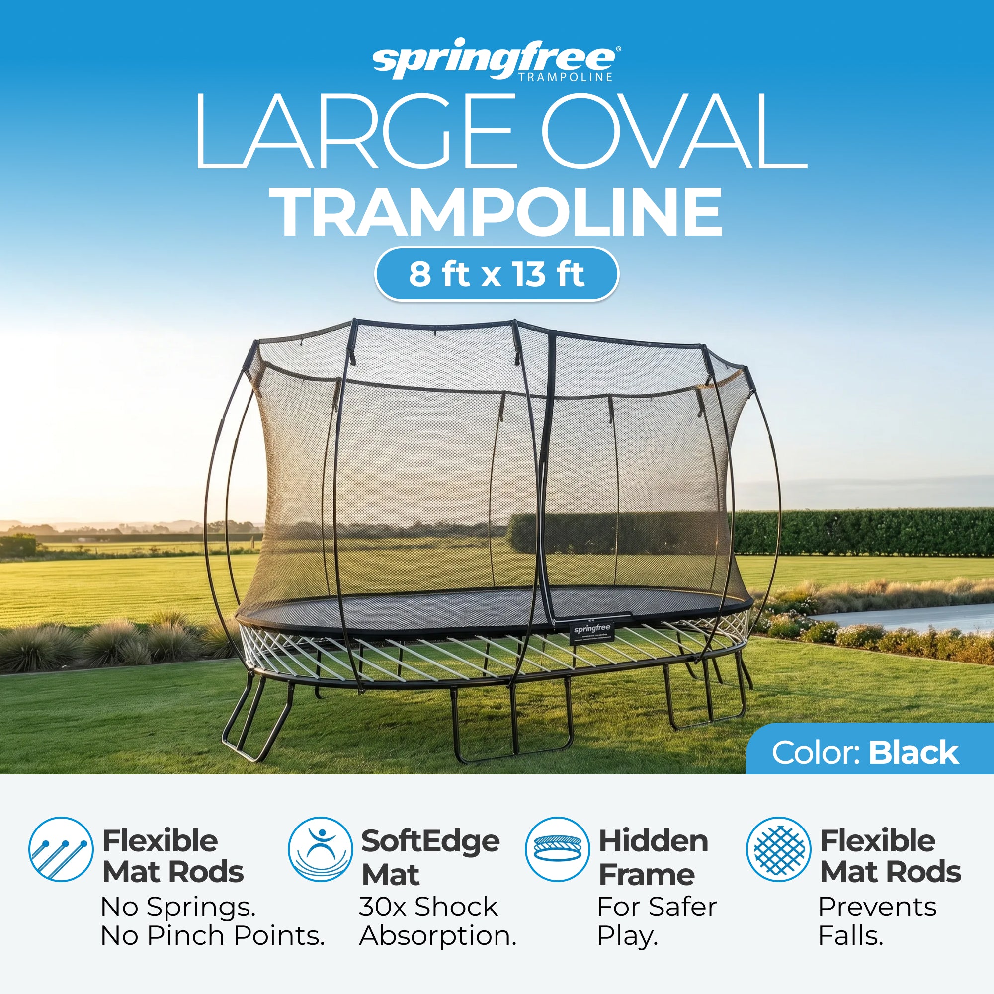 Springfree Trampoline Kids Oval 8 x 13 Ft Trampoline & FlexrHoop Basketball Game