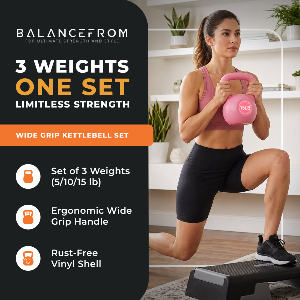BalanceFrom Sand-Filled Kettlebell Exercise Weights, Set of 5, 10, and 15 lb