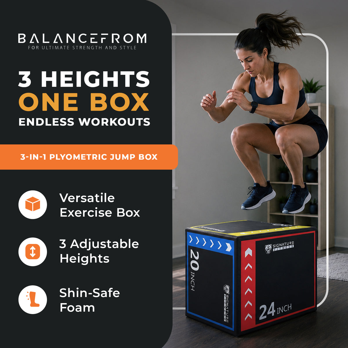 BalanceFrom 3-in-1 Plyometric Jump Box, Non-Slip Adjustable Workout Equipment