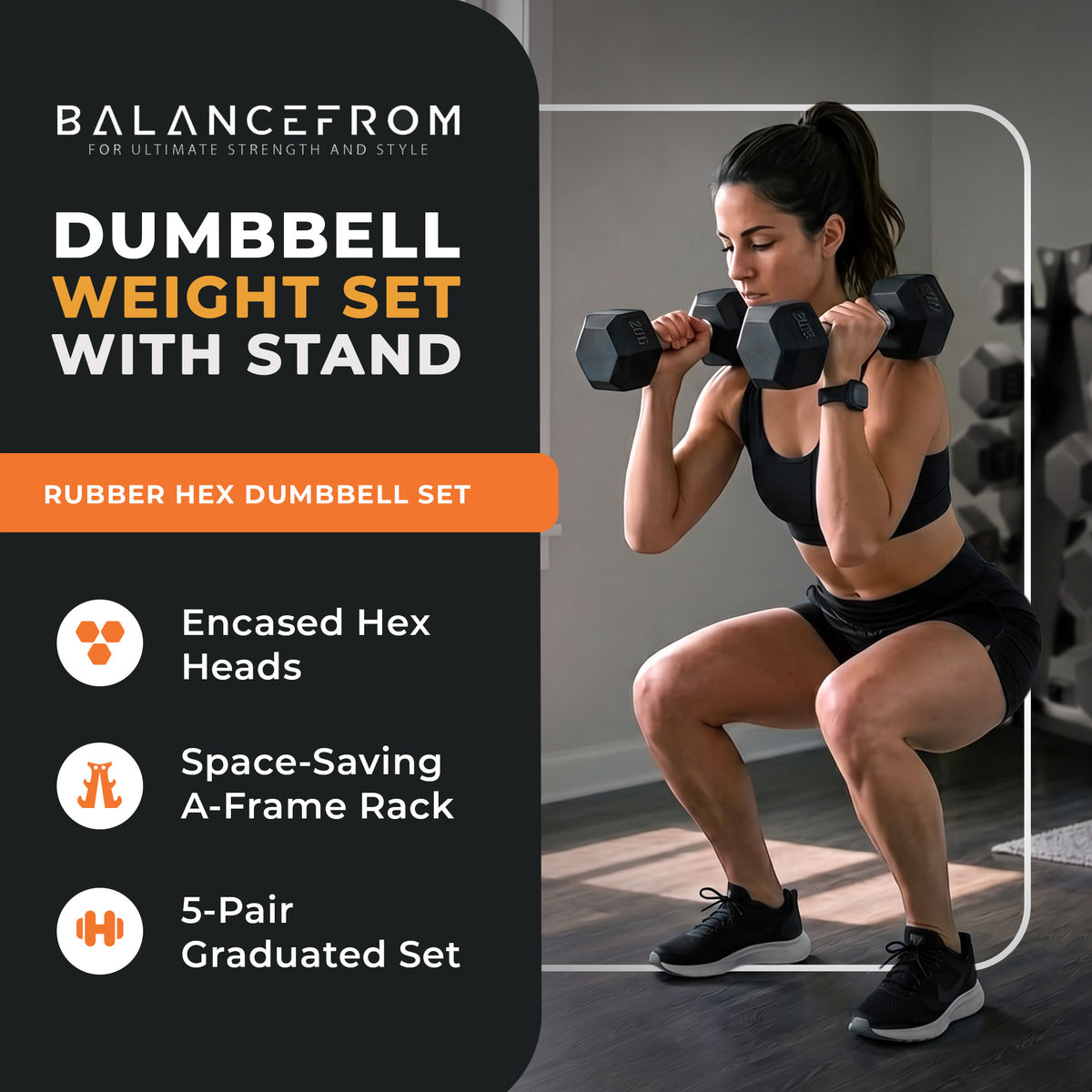 BalanceFrom Dumbbell Weight Set with Storage Rack with Pair of 10, 15, 20, 25, 30 lbs