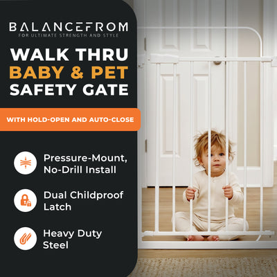 BalanceFrom Walk-Thru Safety Gate for Baby and Pets, 29.1-38.5"W, 30"H, White